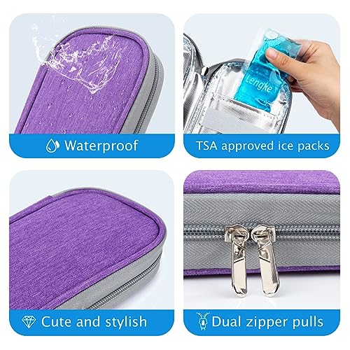 YOUSHARES Insulin Cooler Travel Case, Diabetic Travel Case TSA Approved with 2 Ice Packs for GLP-1, for Ozempic, for Insulin Pens and Insulin Vials for Daily & Travel - color: Purple