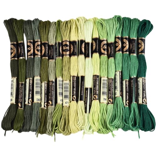 18 Skeins 6 Strands Green Cross Stitch Thread Variegated Gradient Embroidery Floss Polyester Friendship Bracelet String Yarn Threads Bulk for Hand Sewing Bracelets Needlecraft DIY Stitching - color: Dark Green