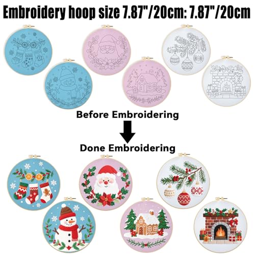 ORIGACH 6 Pcs Christmas Embroidery Kit for Beginners - style: Christmas