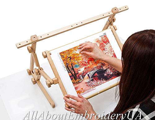 Embroidery Adjustable Lap Table Stand Hands Free Needlepoint Wooden Cross Stitch Scroll Frame Tapestry Holder Bed Table Stand Craft Tool (11.8" x 15.7") - size: 11.8" x 15.7"