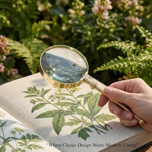 Magnifying Glass with Solid Brass Handle, Handheld Magnifying Glass Lens, Antique Magnifier, Reading, Inspection, Coin & Stamp, Astrologer, Low Sight Elderly Collectible Décor Gift - style: Brass Handel