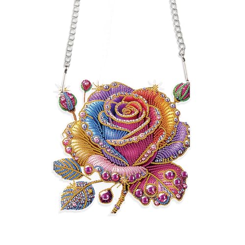 JISHSHAY Diamond Painting Pendant Flower Diamond Art Hanging Ornament Rose Gem Art Window Hanging Gem Painting Wind Chimes Mosaic Kits for Adults Windchimes Embroidery Suncatchers Sun Catchers - color: Flower 2