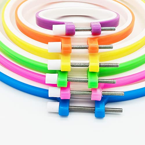 Cldamecy 6 Pieces Multicolor Embroidery Hoops (3.4 inch to 11.2 inch),Plastic Round Adjustable Circle Frame Cross Stitch Hoops for Embroidery,Decoration,Art Craft and DIY Project