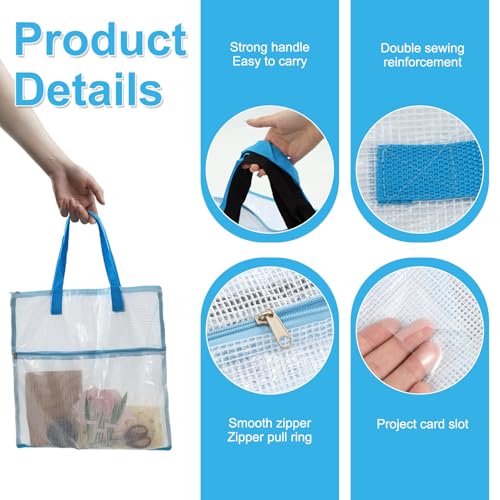 15.7×15.7 Inch Sewing Project Bag, 4 Pack Jumbo Sew Project Bags for Quilting and Needlepoint Supplies with Handle and Zipper Organizer for Art Chart Embroidery Storage