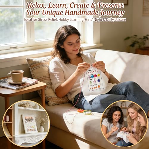 Embroidery Kit for Beginners, 87 Stitches Easy to Advanced, Step by Step Video Guides, DIY Embroidery Stitch Book, All in One Tool Set, Suitable for novices and Craft Enthusiasts