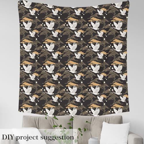 Crane Fabric by The Yard,Japanese Style Ukiyeo Decorative Fabric Soft Polyester No Stretch and Home DIY Projects,Golden Clouds Geometric Pattern Precut Fabric Squres,2 Yards,72" L x 59" W - color: Multi 01, size: 2 Yards