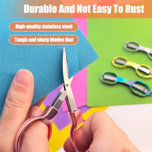 2PCS Folding Scissors, Portable Travel Scissor, Gift for Men Glasses Shaped Mini Shear Telescopic Cutter, Anti Rust Stainless Steel Scissors for Fishing Sewing Home Office-Rose Gold - color: Rose Gold