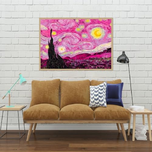 TCDZMYGS Stamped Cross Stitch Kits for Beginners-Starry Sky,12x16in - color: Pink Starry Sky