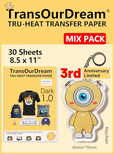 TransOurDream Heat Transfer Paper for Dark Fabric (30 Sheets, 8.5x11),Printable Heat Transfer Vinyl for T-Shirts Iron on Transfers for Inkjet Printer - color: Dark, size: 30 Sheets