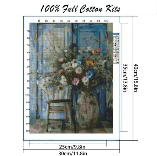 Vintage Country and Flowers Cross Stitch Kits for Adults,11CT Stamped Cross Stitch Kits for Beginner,DIY Needlepoint Embroidery Patterns Kits Embroidery Patterns for Home Wall Decor 15.7x11.8 inches - color: T005