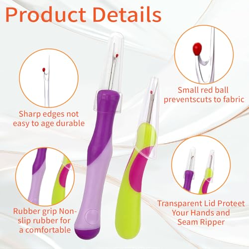 CllyCnny Seam Ripper, Seam Rippers for Sewing 2 Pcs, Measuring Tape, Thread Stitch Remover Tool for Hand Sewing, Knitting, Cross Stitching, Embroidery and Thread Removal