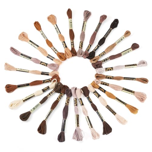 24 Bundles Polyester Embroidery Floss Brown Color Cross Stitch Embroidery Thread Stitch Threads Bulk 1mm Floss String Cord for Jewelry Making Bracelet Stitching Craft Supply - color: Brown