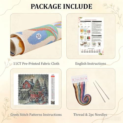 Christmas House Stamped Cross Stitch Kits for Beginners Adults 11CT - color: J187