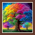 Dimensean Counted Cross Stitch Kit for Beginners, 11CT Unprinted Cross-Stitch Kit Easy Patterns Needlepoint Kit Cross Stitching Embroidery Kit Supplies-Colorful Tree 18x18 inch - color: Patterns10