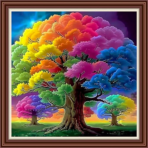 Dimensean Counted Cross Stitch Kit for Beginners, 11CT Unprinted Cross-Stitch Kit Easy Patterns Needlepoint Kit Cross Stitching Embroidery Kit Supplies-Colorful Tree 18x18 inch - color: Patterns10