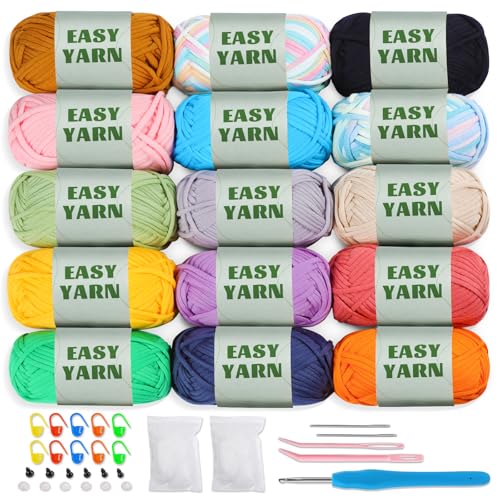 UzecPk 15 * 50g/1.76oz Crochet Yarn, 15 * 87yds Beginner Crochet Yarn - color: 15 colors