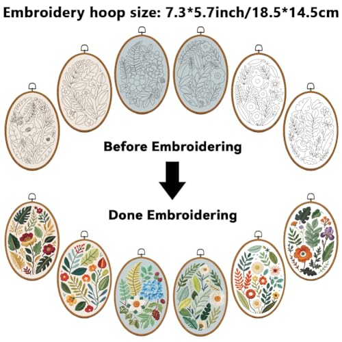 ORIGACH 6 Pack Plants Leaves & Flower Embroidery Kit for Beginners - style: Plants Leaves & Flower