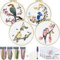 ERKOON 4 Sets Embroidery Kit for Beginners,Hummingbird and Flower Cross Stitch Set for Include Embroidery Cloth Hoops Threads for Craft Lover Hand Stitch (Flowers and Birds) - color: Flowers and Birds