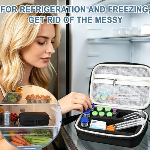 Black Peptide Case for Fridge, 10+1 Slots Insulin Vials Protector Organize - color: Black - 6x3ml+3x10ml+30ml