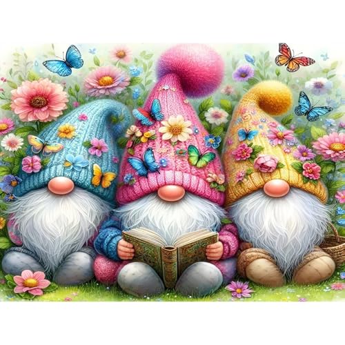 Lzyueyuan Gnomes Stamped Cross Stitch Kits for Adults Beginner,Book Flower Cross Stitch Ornament Kits Counted Embroidery Needlepoint Kits Home Decor 15.7X11.8inch - color: Cross Stitch-1029-7