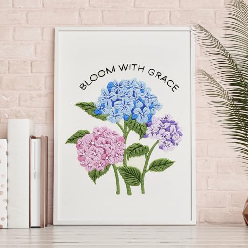 Nuberlic Hydrangea Embroidery Kits for Beginner Adults - color: Hydrangea