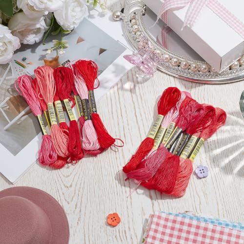 16 Skeins 131 Yards Multicolor Embroidery Thread Set 6 Ply 1.2mm Cotton Cross Stitch Embroidery Floss Friendship Bracelet String for Bracelet Making Knitting Stitching Sewing Crafts (Red) - color: Red