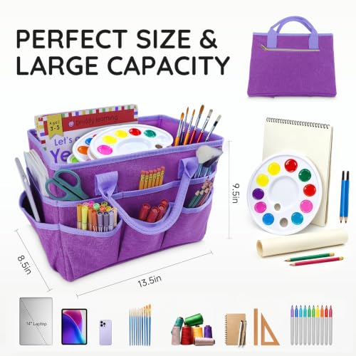 Art Supply Organizer Bag,Craft Organizer Tote Bag for Art Supplies - color: Purple