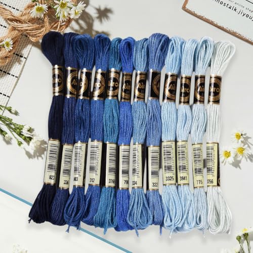 12 Skeins 105 Yards Blue Embroidery Thread for Jewelry Making - color: Blue