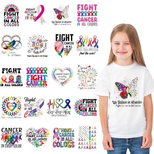 Dtf Transfers Ready to Press - 20Pcs Fight Cancer Iron on Transfers Cancer Awareness Iron on Decals Cancer Warrior Victim Heat Transfer Vinyl Stickers for Clothing Pillows Bag DIY Crafts - color: Fight Cancer
