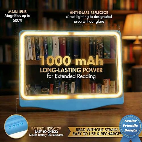 MagniPros 5X Rechargeable LED Page Magnifier with 3 Color Light Modes-Blue - color: Blue