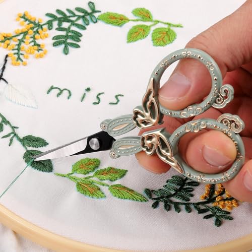 YOUGUOM Sewing Embroidery Scissors, Vintage Needlework Scissor for Craft Cross Stitch Crochet Threading, Green Detail Shears with Cover - color: Light Green