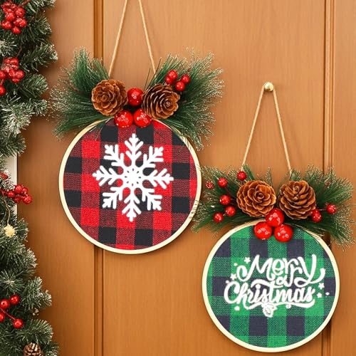 Caydo 111 Pieces Christmas Ornament Making Kit Including 3 Inch Embroidery Hoops, 5 Inch Squares Plaid Fabric and Pink Mini Heat Press for DIY Christmas Decoration - style: 111PCS