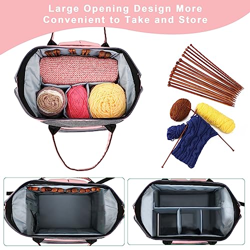 crochet bag,knitting bagBackpack and Tote Bag Storage Bag ，Large capacityYarn Storage Organizer Travel Crochet Bag Women Carrying Crochet Accessories Knitting Needles Crochet - color: PINK AND GREY