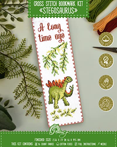 Povitrulya Dinosaur Counted Cross Stitch Kit Stegosaurus - DIY Bookmark Set for Hand Embroidery - color: Stegosaurus