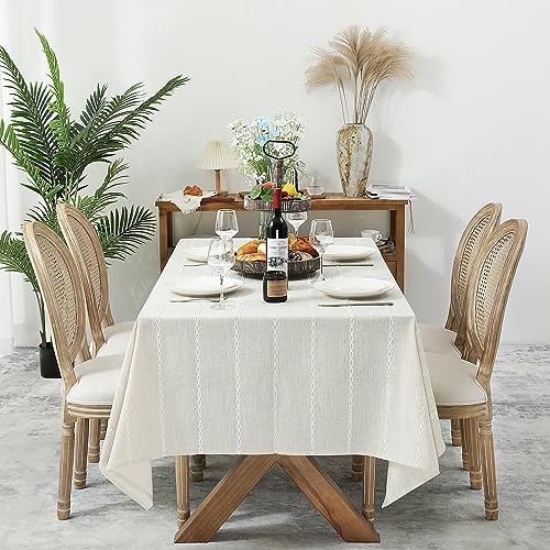Chassic 60 x 120 inches Farmhouse Style Linen tablecloths, Wrinkle Resistant Washable Dining Room Table Cloths for 8 Foot Rectangle Tables - Beige - color: Beige, size: 120" x 60" (Rectangular)