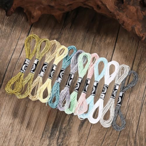 12 Skeins Metallic Hand Embroidery Floss Glitter Friendship Bracelet String Colorful Sparkly Polyester Cross Stitch Thread Bulk Set for Sewing Crafts Jewelry Bracelets Making DIY - color: Mixed Color