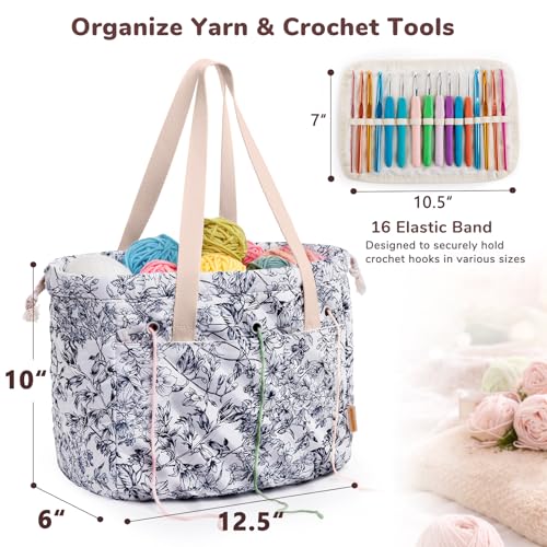 MYBAGZING Portable Crochet Bag Organizer with Crochet Hook Organizer Roll - color: Garden Harvest
