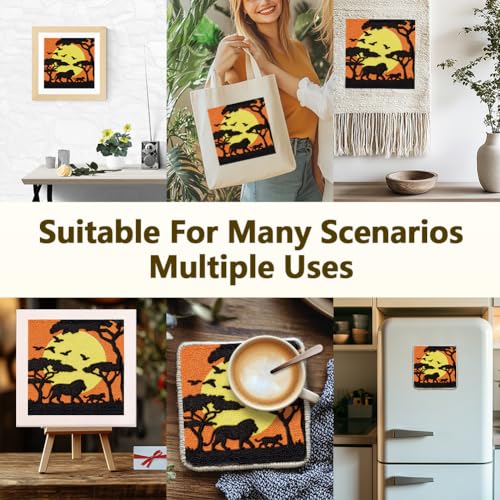 Doodlream African Savanna Needle Kit for Beginner, 9.4"x 9.4" Sunset Lion Punch Stitching Craft Set, Color DIY Embroidery Starter with Printed Frame, Instruction, Threader, Yarn, Pinch Needle - color: Savanna
