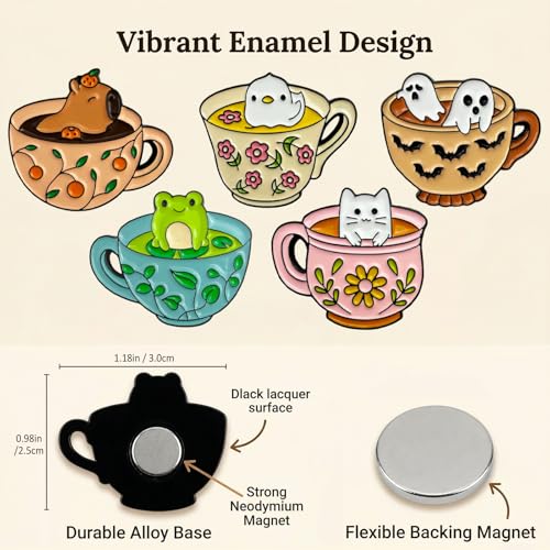 5pcs Cute Enamel Needle Minder Set, Cartoon Teacup - size: 5pcs Teacup