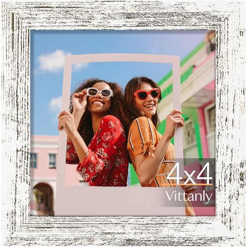Vittanly 4x4 Picture Frame for Wall or Tabletop, Distressed White - color: Distressed White, size: 4x4