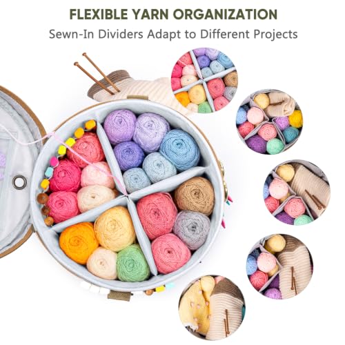 Canvas Yarn Storage Organizer with Removable Dividers, Crochet&Knitting Bag - color: Sage Linen