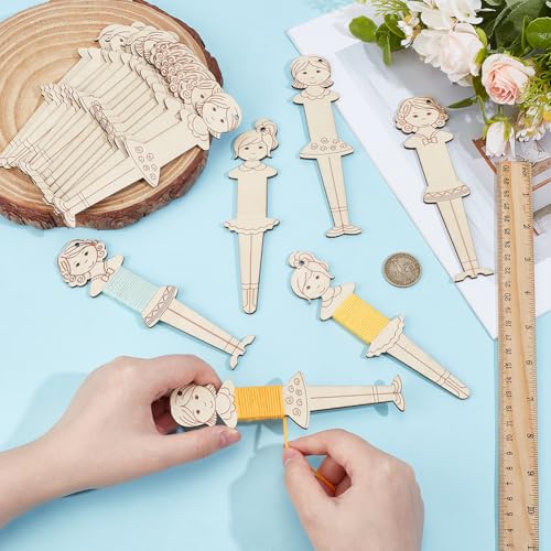PH PandaHall 3 Style 24pcs Wooden Floss Bobbins Embroidery Bobbins Wood Thread Winding Boards Human Shaped Thread Organizer Cross Stitch Bobbin for Sewing Storage Embroidery Crafting DIY Projects