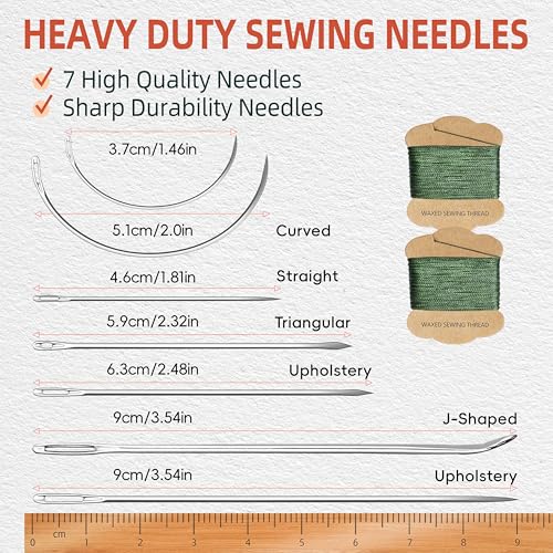 Upholstery Repair Kit: Extra Strong Waxed Sewing Thread 2 Rolls （Army Green） &Heavy Duty Household Hand Needles (7 PCS) for Leather, Canvas, Bookbinding & Quilting Thread - color: Green