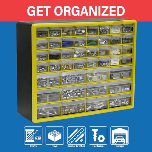 Akro-Mils 44-Drawer Plastic Storage Cabinet, 20"W x 6"D x 16"H, Yellow - color: Yellow, size: 44 Drawer, style: 1 Pack