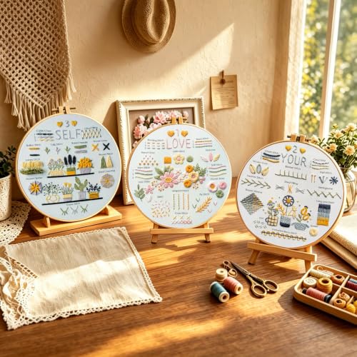 3 Set Embroidery Kit for Beginners, Love Your Self - color: Love Your self Colorful