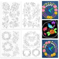 ORIGACH 4 Sheets Water Soluble Embroidery Patterns Stabilizers - Pre-Printed Birds & Flower Garlands Designs - Stick & Stitch Embroidery Paper for Hand Sewing Lovers - color: Birds & Flower Garlands