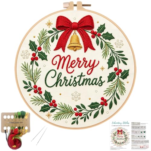 Louise Maelys Merry Christmas Wreath Embroidery Kit for Beginners Adults - color: Christmas Wreath