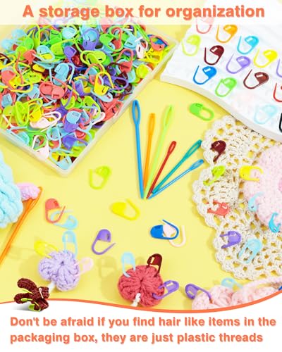 FIVEIZERO 300pcs Stitch Markers for Crocheting & 6pcs Blunt Sewing Needles