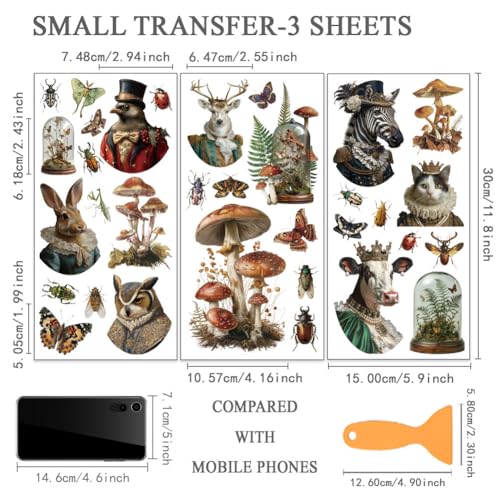 OLYCRAFT 3 Sheets Vintage Animals Rub on Transfers 6x12 Inch Animal Portraits Furniture Transfers Self-Adhesive Waterproof Transfer Insects Rub on Decals for Wood Glass Porcelain Dressers Home Decor - style: Animal portrait