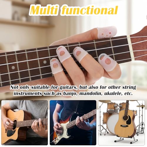 50 Pcs Guitar Fingertip Protectors, 5 Sizes Silicone Finger Tips Protectors with 10 Picks for Acoustic Electric Guitar Ukulele Banjo Mandolin, Reusable Practice Kit
